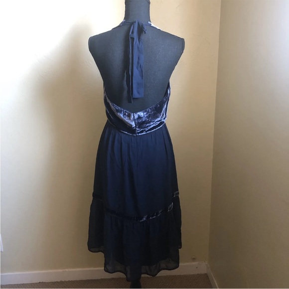 Y2K BCBG Max Azria Blue Velvet Bodice Halter Dress M - Picture 3 of 7